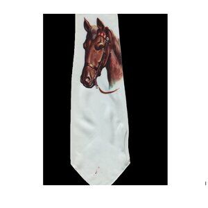 Brent Men's Necktie White Horse Design Fashion Accessory Racing Kentucky Derby